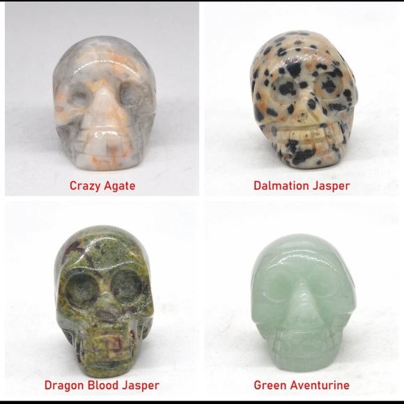 Skull Statue Natural Stone Carved - Picture 4 of 6